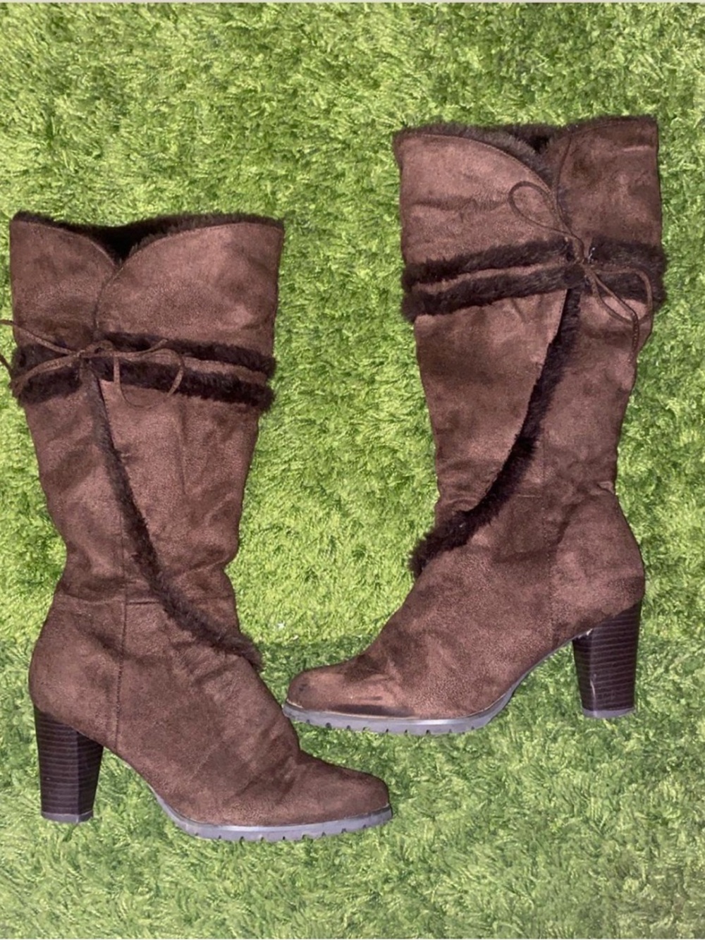 Women’s Brown Faux-Suede Mid-Calf Heeled Winter Boots